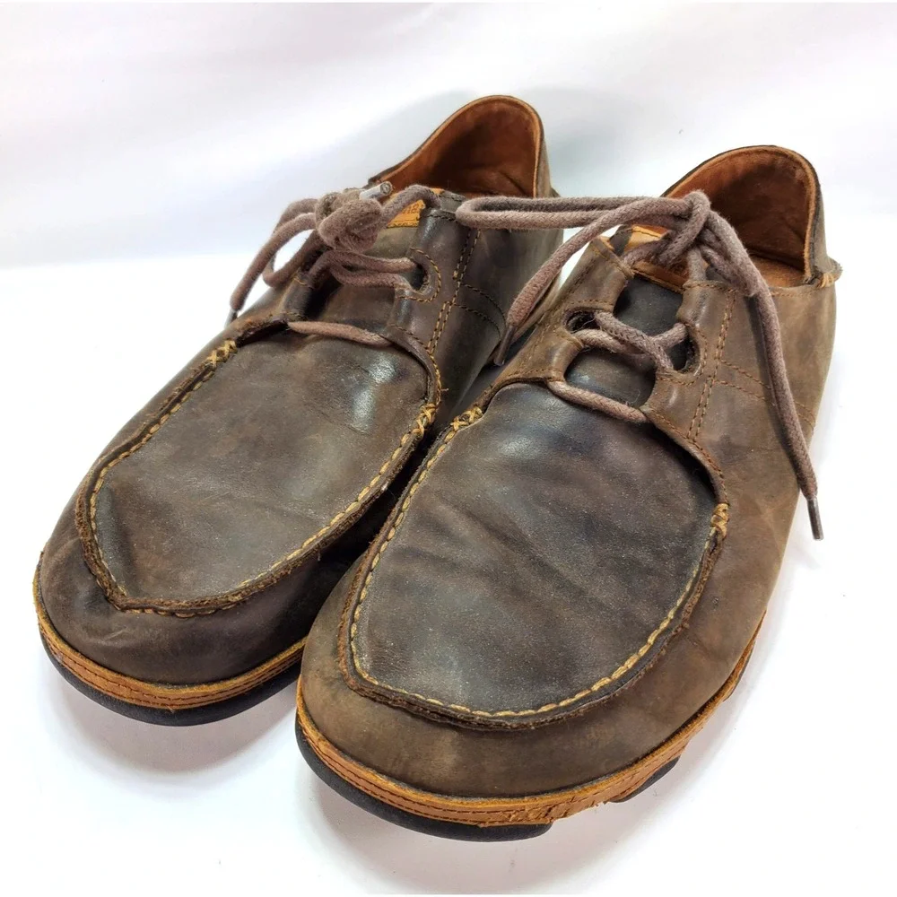 Olukai Ohana Lace Up Nubuck Mens 11 Brown Leather Casual Shoes Loafers Heel Drop
